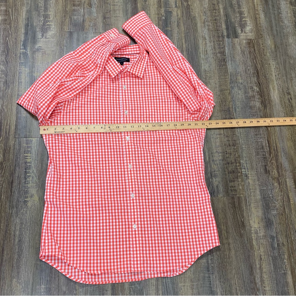 Banana‎ Republic Men's Orange Checkered Non Iron Tailored Slim Shirt 16-16 1/2 - Picture 11 of 14